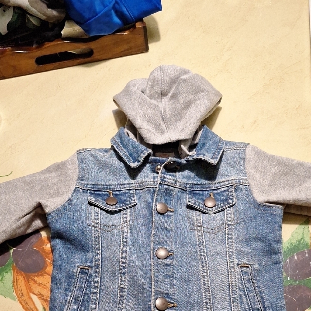 Kids Wonder Nation Denim and Gray Hoodie Jacket 12M